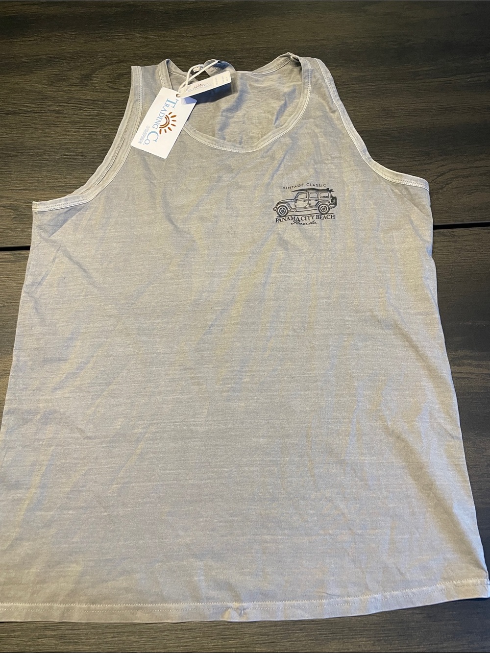 Light Gray Graphic Tank Top with Vintage Car Graphic